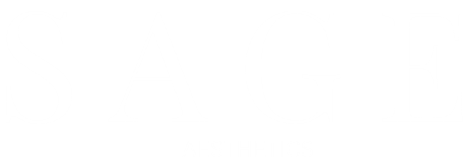 A logo for Sage Aesthetics featuring the word "SAGE" in a large white serif font above "AESTHETICS" in a smaller sans-serif font, set against a black background.