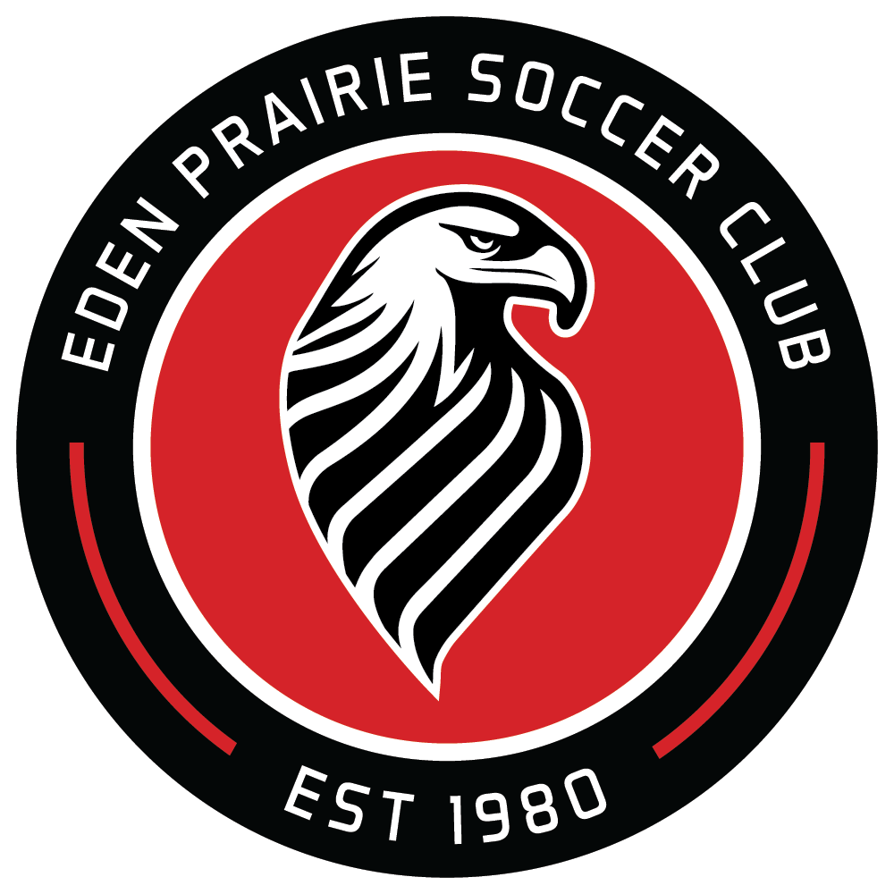 A circular logo for EPSC7 - Eden Prairie SC "CREST" POCKET Color, featuring a stylized white and black eagle head on a red center. The crest is framed by a black border with white text that reads "EDEN PRAIRIE SOCCER CLUB" along the top and "EST 1980" at the bottom.