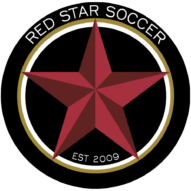 RS Crest Logo featuring a large, five-pointed red star in the center of a black circular badge. The words "RED STAR SOCCER" arc across the top, and "EST 2009" is written at the bottom.