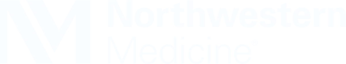 A white Northwestern Medicine logo featuring a large stylized letter "M" next to the stacked words "Northwestern Medicine" in a sans-serif font.