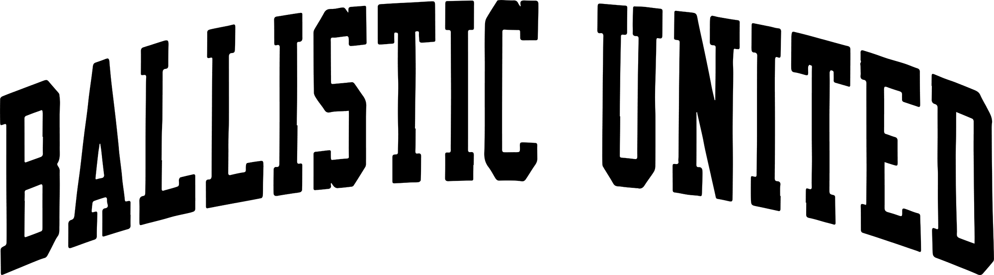 A graphic featuring the BUSC Text Black product, consisting of stylized black letters in a bold, arched, blocky font.