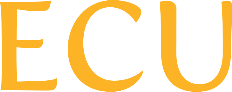 A stylized gold logo for Forge Academy featuring the letters "ECU" in a serif font.