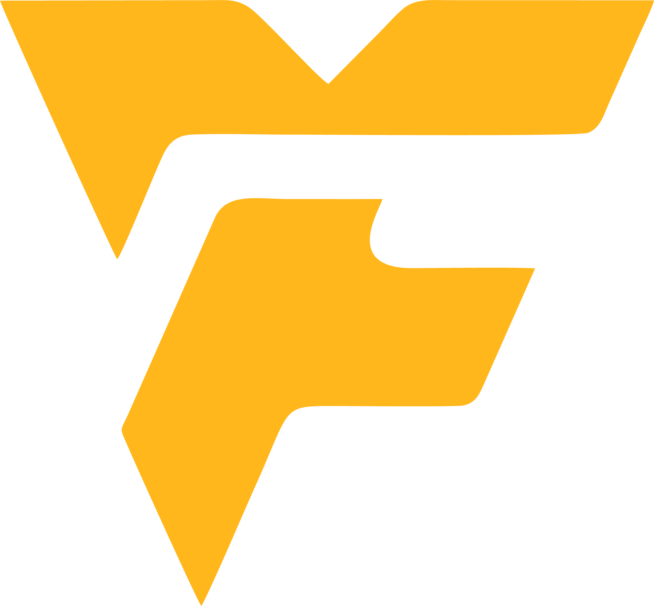 A minimalist, gold-colored logo featuring stylized, geometric shapes arranged in an abstract crest design, representing the FORG1 - Forge Academy "CREST" FULL Gold.