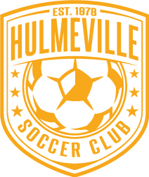 HULM2 - Hulmeville "CREST" FULL A.Gold features a shield-shaped logo in black and gold with a central soccer ball, six stars, and the text "EST. 1878," "HULMEVILLE," and "SOCCER CLUB."