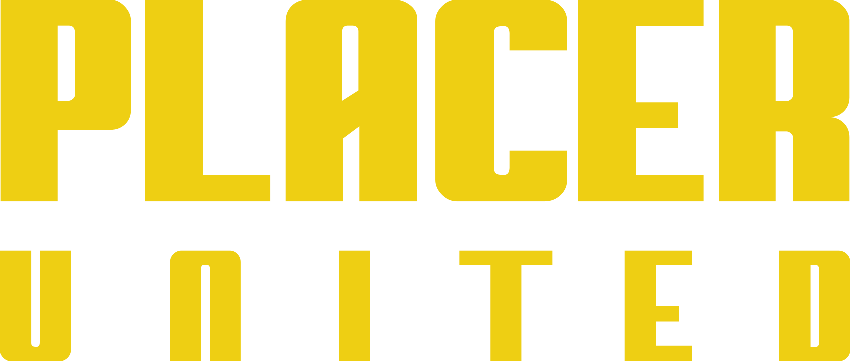 The words "PLACER UNITED" in a bold, blocky yellow font. "PLACER" is stacked above "UNITED."