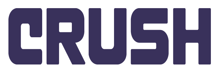 The word "CRUSH" written in thick, dark purple, blocky capital letters with slightly rounded corners.