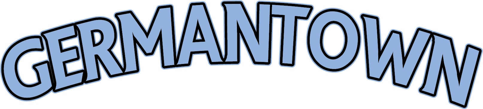 The word "GERMANTOWN" in light blue block letters with thick black outlines, arranged in an upward arch.