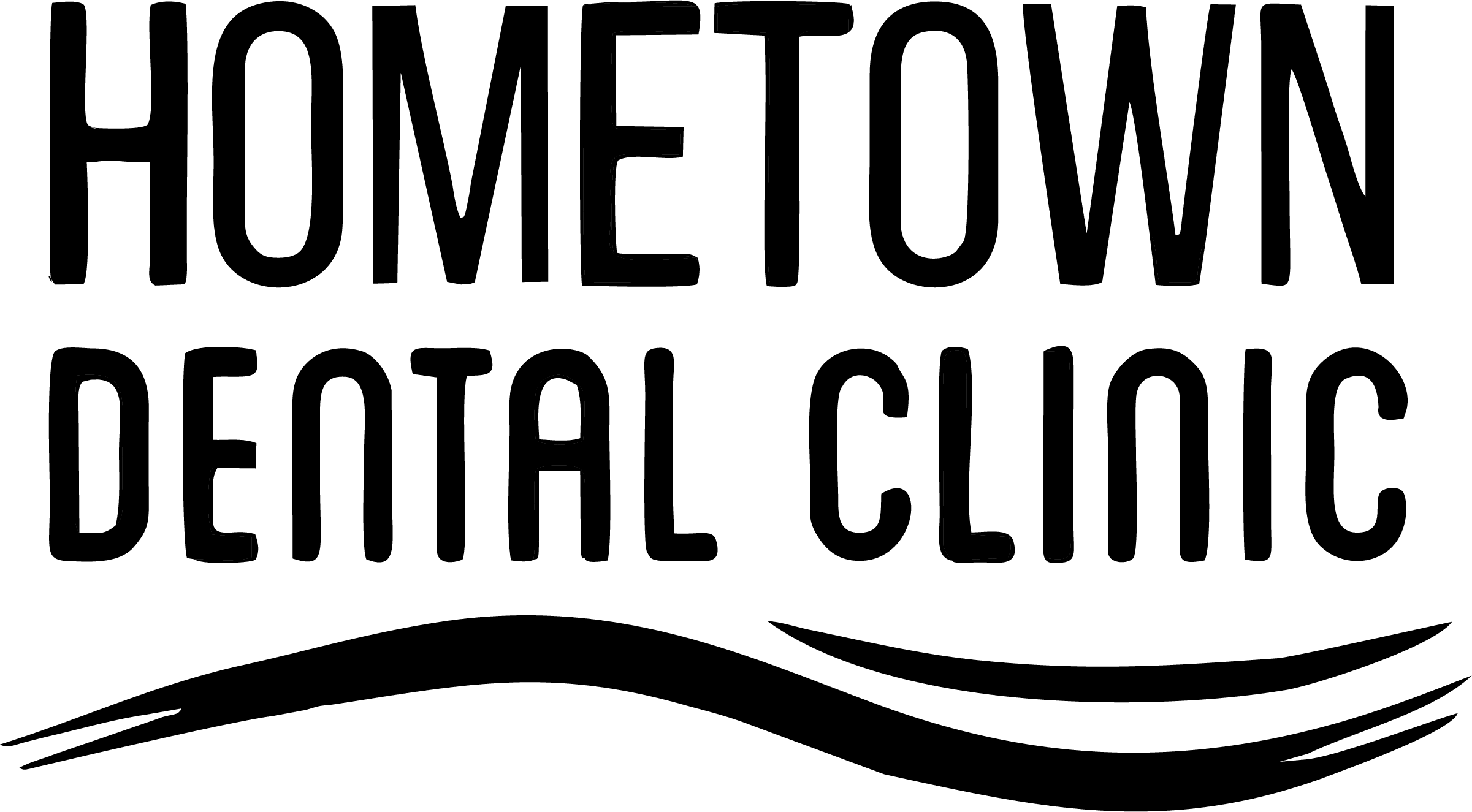 Black logo for PWSC4 - Port Washington "HOMETOWN" - FULL Black, featuring the text "HOMETOWN DENTAL CLINIC" in bold lettering above stylized wavy lines.