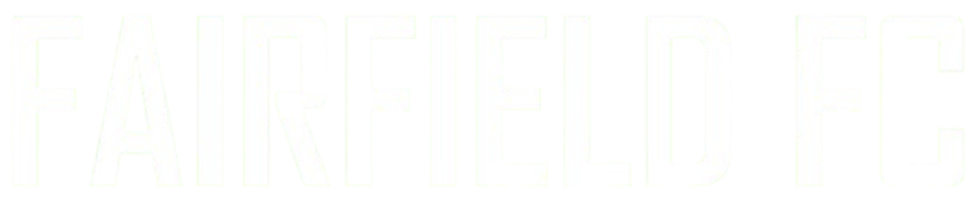 "FAIRFIELD FC" in bold, blocky off-white text against a solid black background.