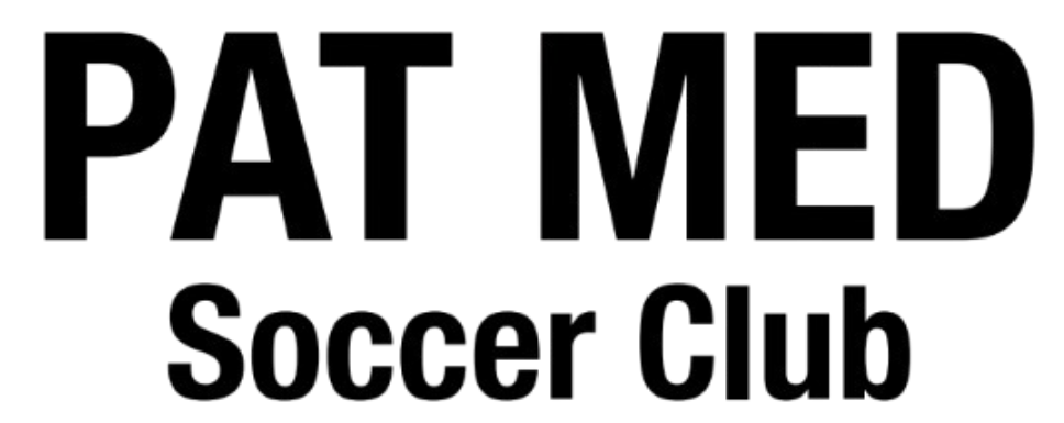 The words "PAT MED Soccer Club" in a bold, black font against a black background.