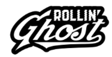 Stylized black logo featuring the word "ROLLIN'" in block letters above "Ghost" in a large, textured cursive script.
