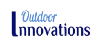 Logo for "Outdoor Innovations" in shades of blue. "Outdoor" is in light blue script above "Innovations" in dark blue block text, featuring a large vertical bar as the first "I".