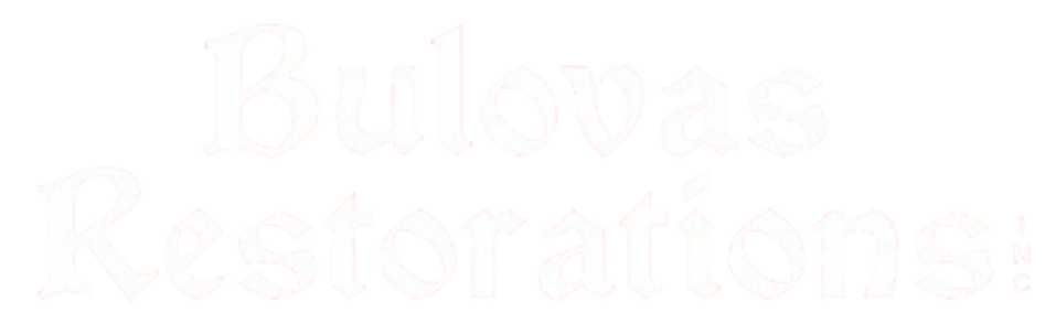 White stylized text on a black background that reads "Bulovas Restorations" in two lines.