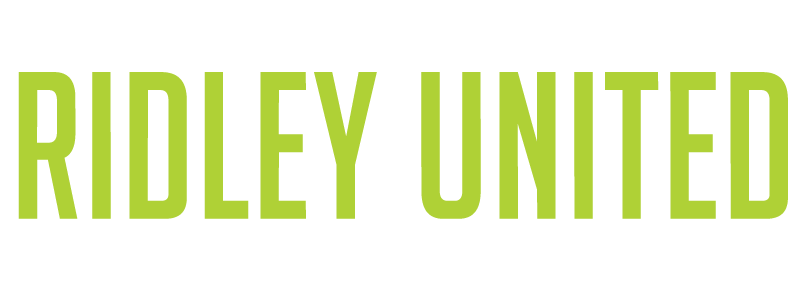 Text reading "RIDLEY UNITED" in a bright lime green, bold, condensed font on a solid black background.