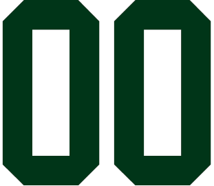 Dark green block-style "00" digits in an athletic font on a white background.