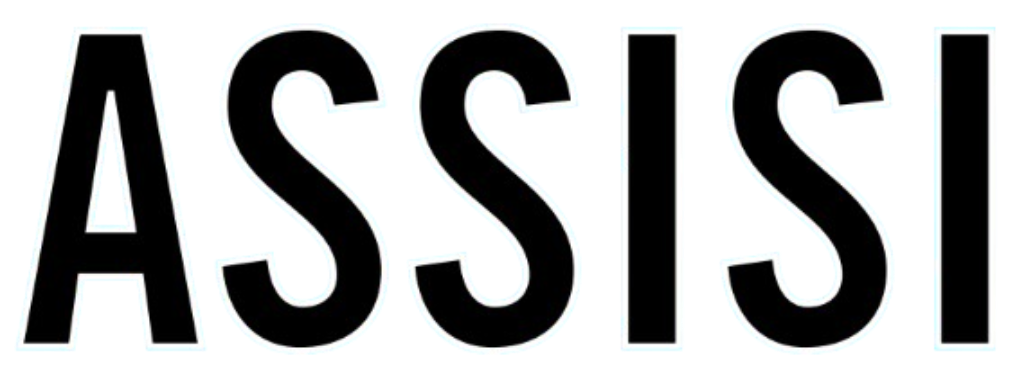The word "ASSISI" in bold, black capital letters with a thin white outline.