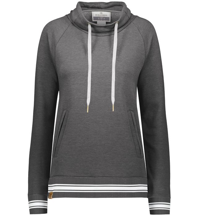 Holloway Ladies All-American Funnel Neck Pullover - Carbon Heather/White