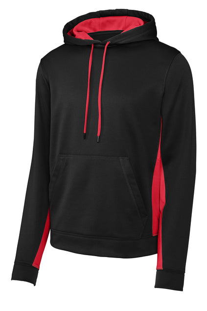 Sport Tek Adult Tech Fleece Colorblock Hoodie - Black/Deep Red