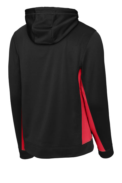 Sport Tek Adult Tech Fleece Colorblock Hoodie - Black/Deep Red