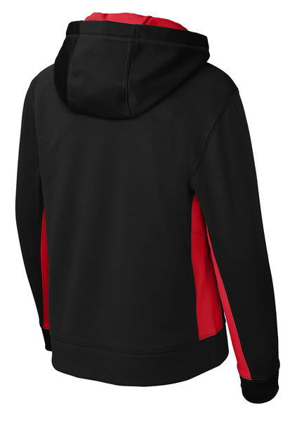 Sport Tek Youth Tech Fleece Colorblock Hoodie - Black/Deep Red