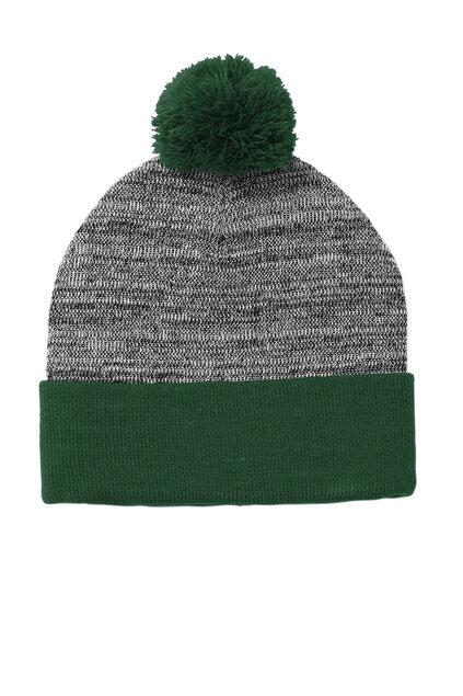 Sport-Tek Heather Pom Pom Beanie - Forest Green/Heather Grey