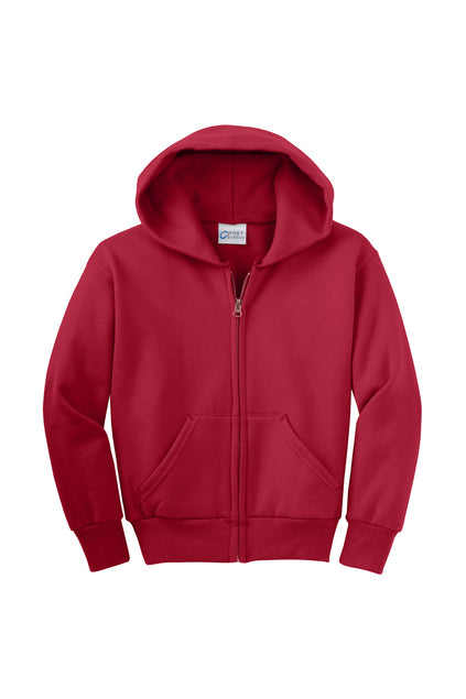 Port & Co Youth Core Fleece Full-Zip Hooded Sweatshirt - Red