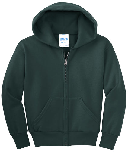 Port & Co Youth Core Fleece Full-Zip Hooded Sweatshirt - Dark Green