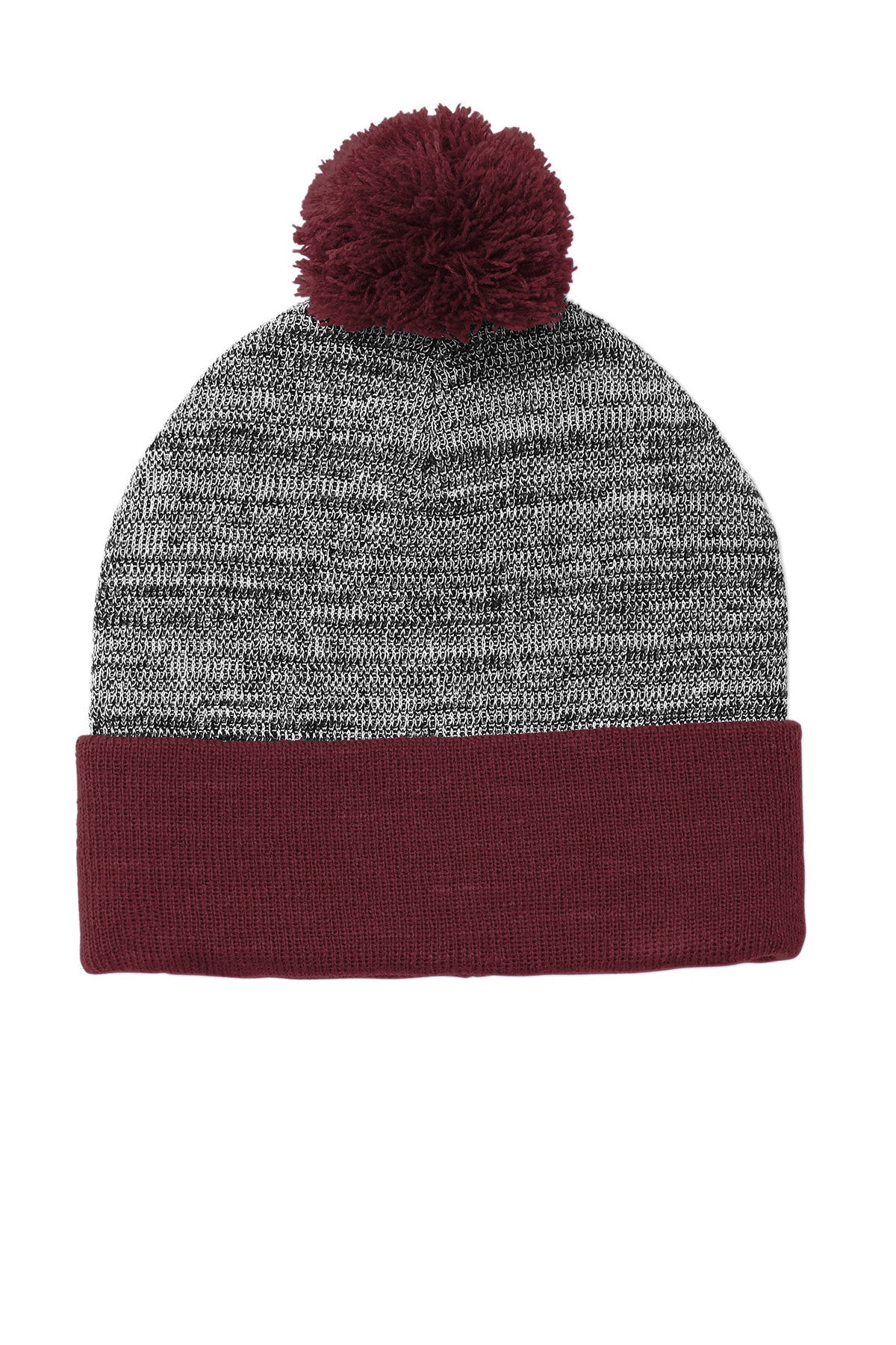 Sport-Tek Heather Pom Pom Beanie - Maroon/Heather Grey