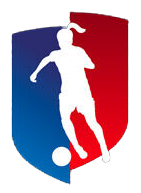Logo for the National Women's Soccer League (NWSL) featuring a white silhouette of a female soccer player on a blue and red shield background.