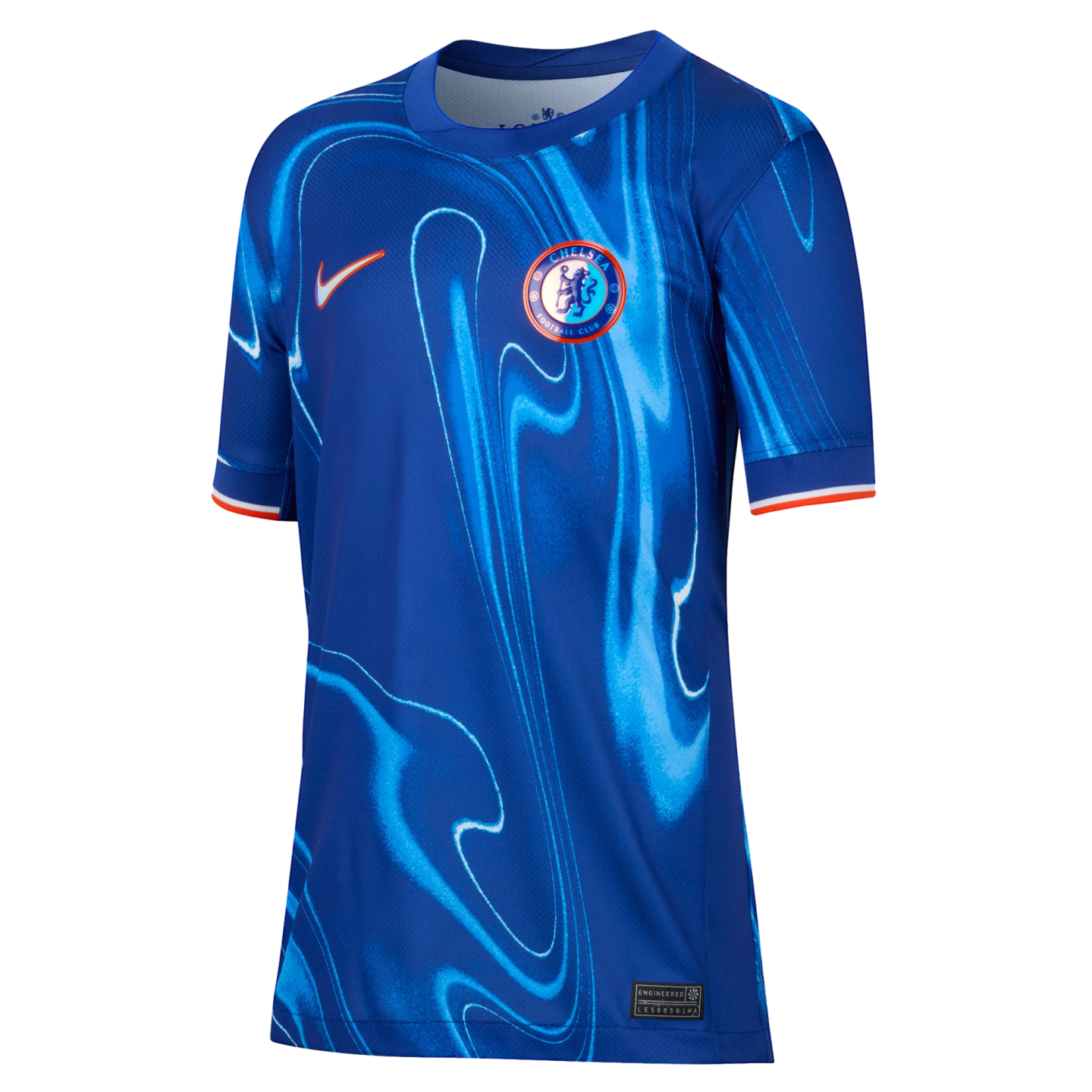 (NIKE-FN9124-496) Camiseta Nike Chelsea 24/25 juvenil local [AZUL RUSH/TEAM ORANGE/WHITE] (Lanzamiento 7/8/24)