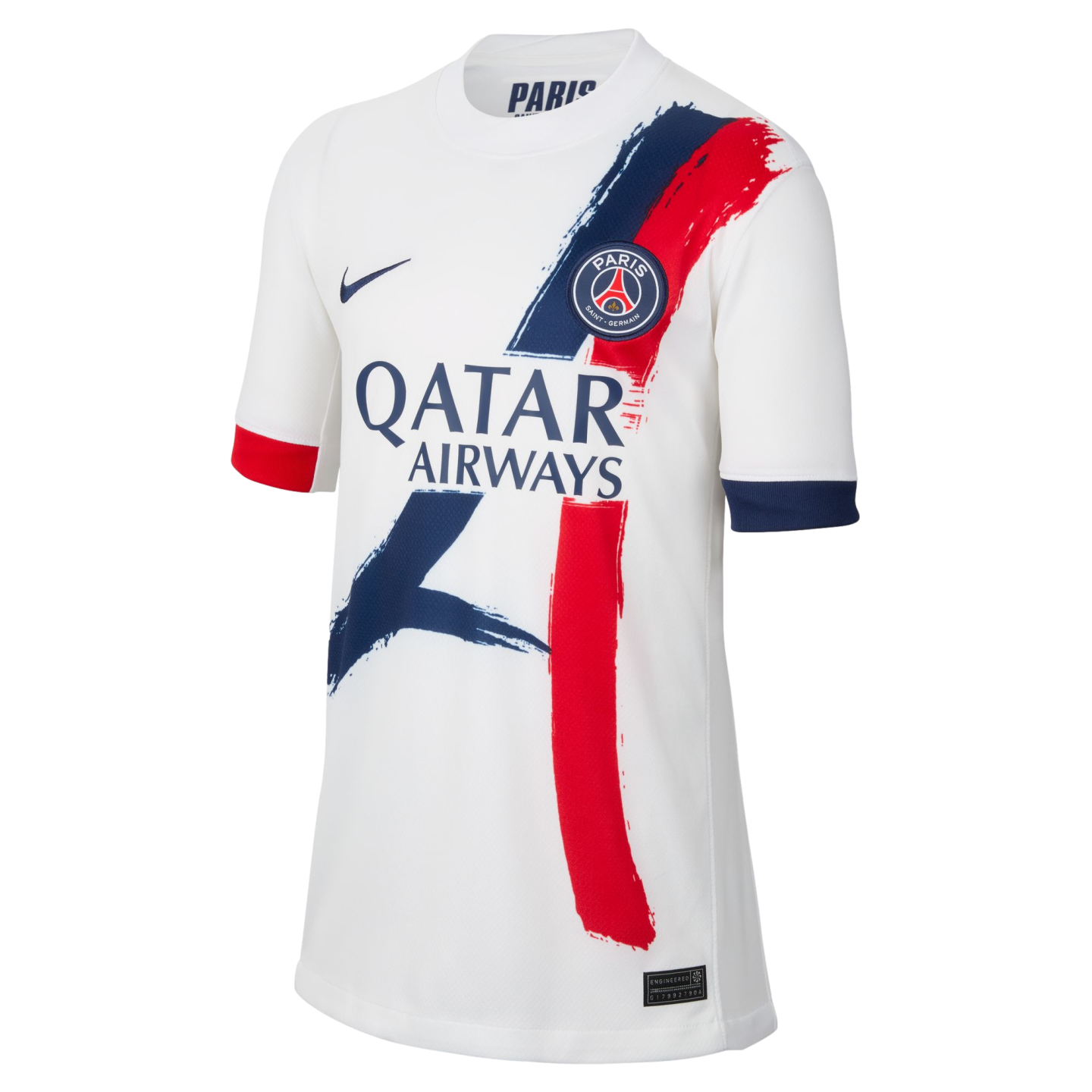 (NIKE-FN9126-101) Camiseta de visitante juvenil Nike Paris Saint-Germain 24/25 [BLANCO/MARINO MEDIANOCHE/MARINO MEDIANOCHE] (Lanzamiento 7/11/24)