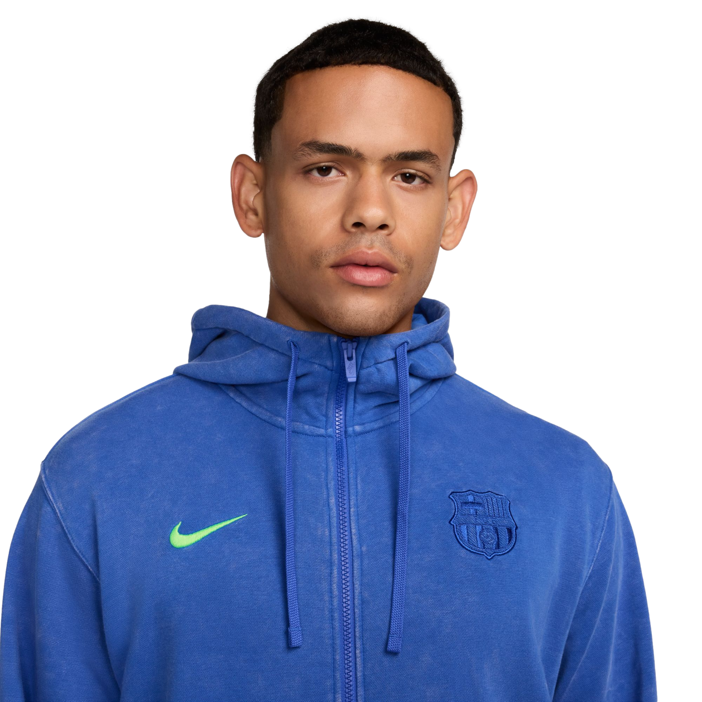 (NIKE-FQ2999-405) Sweat à capuche entièrement zippé Nike Barcelona Club French Terry [HYPER ROYAL/LIME BLAST] (Lancement le 01/09/24)