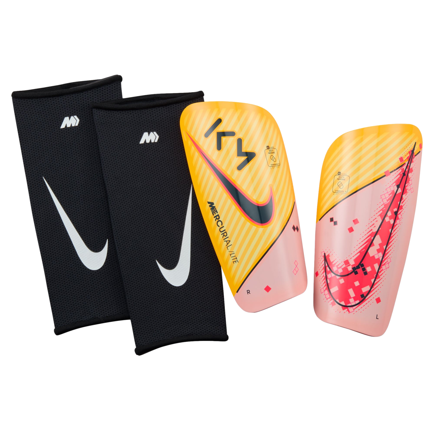 (NIKE-FZ3066-826) Espinilleras Nike Mercurial Lite KM [LT LASER ORANGE/HYPER PUNCH/ARMORY NAVY]