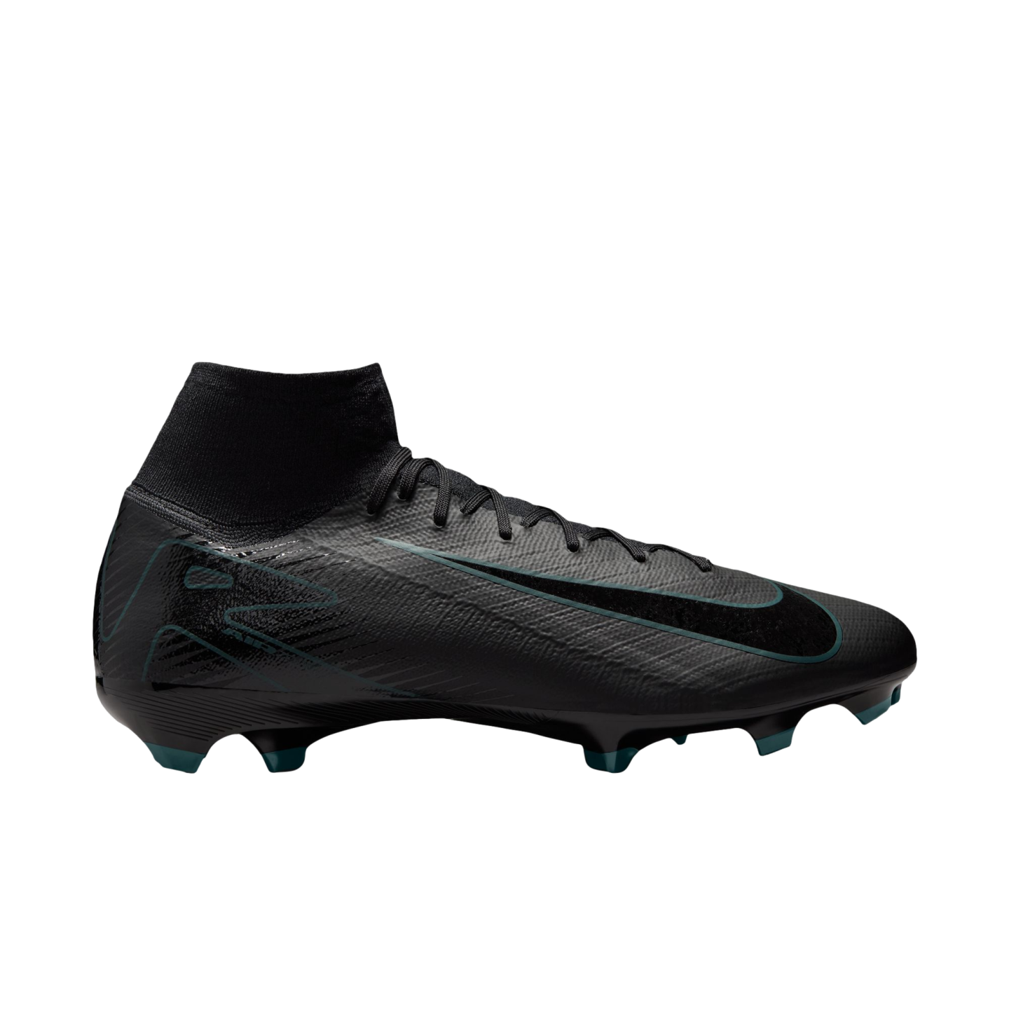 (NIKE-HF9433-002) Botas de fútbol para terreno firme Nike Mercurial Superfly 10 Pro [NEGRO/NEGRO-JUNGLE PROFUNDO]