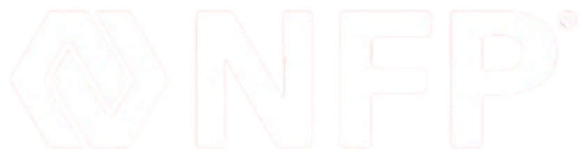 A light pink outline of the NFP logo, featuring a geometric icon followed by the letters "NFP" and a registered trademark symbol.