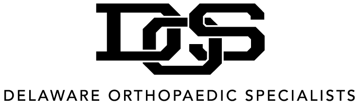 Logo for Delaware Orthopaedic Specialists featuring interlocking black letters "DOS" above the full company name.