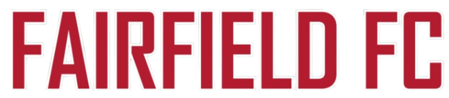 Bold maroon text reading "FAIRFIELD FC" with a white outline, set against a black background.