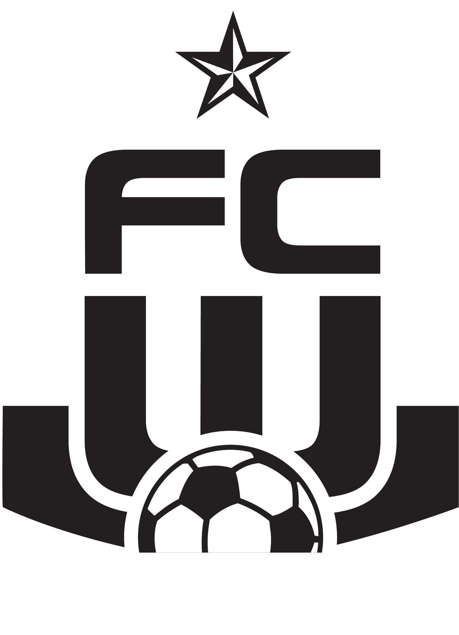 A black-and-white logo featuring a five-pointed star at the top, the letters "FC" in the center, a large stylized "W" beneath the letters, and a soccer ball at the bottom.