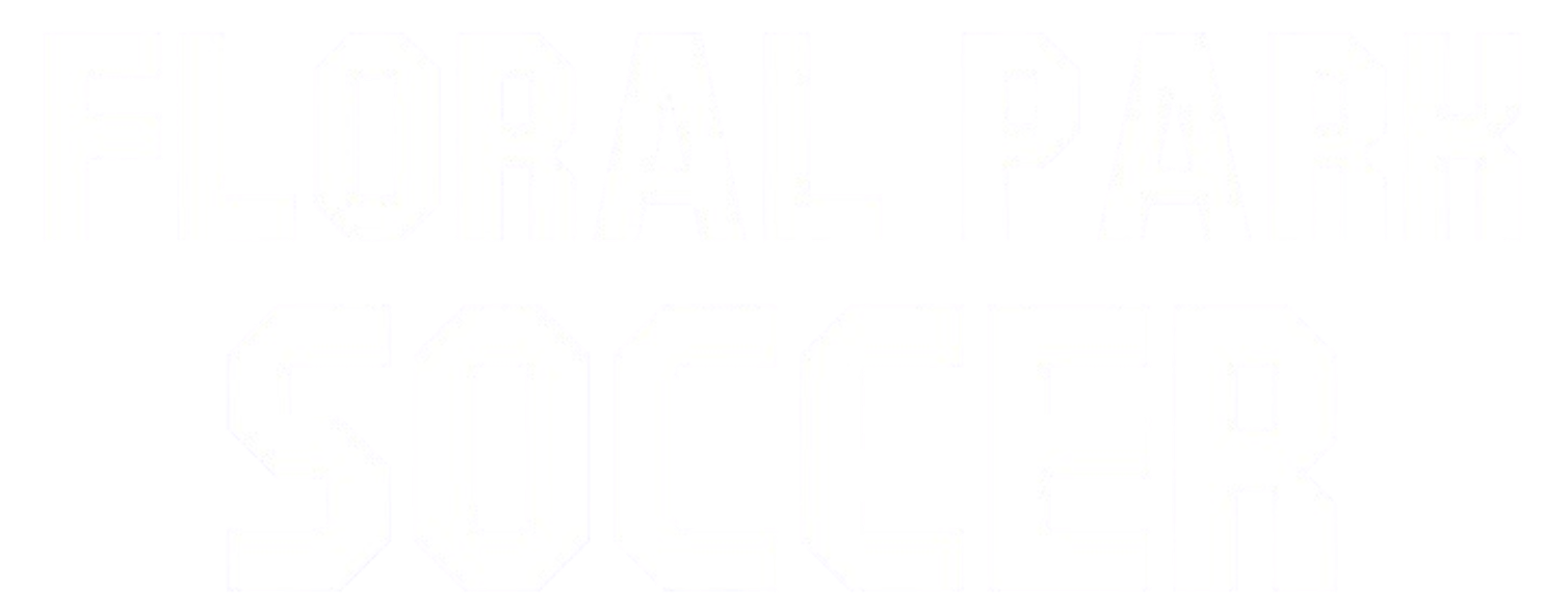 White block text on a black background reads "FLORAL PARK SOCCER" in a stacked, athletic varsity font style.