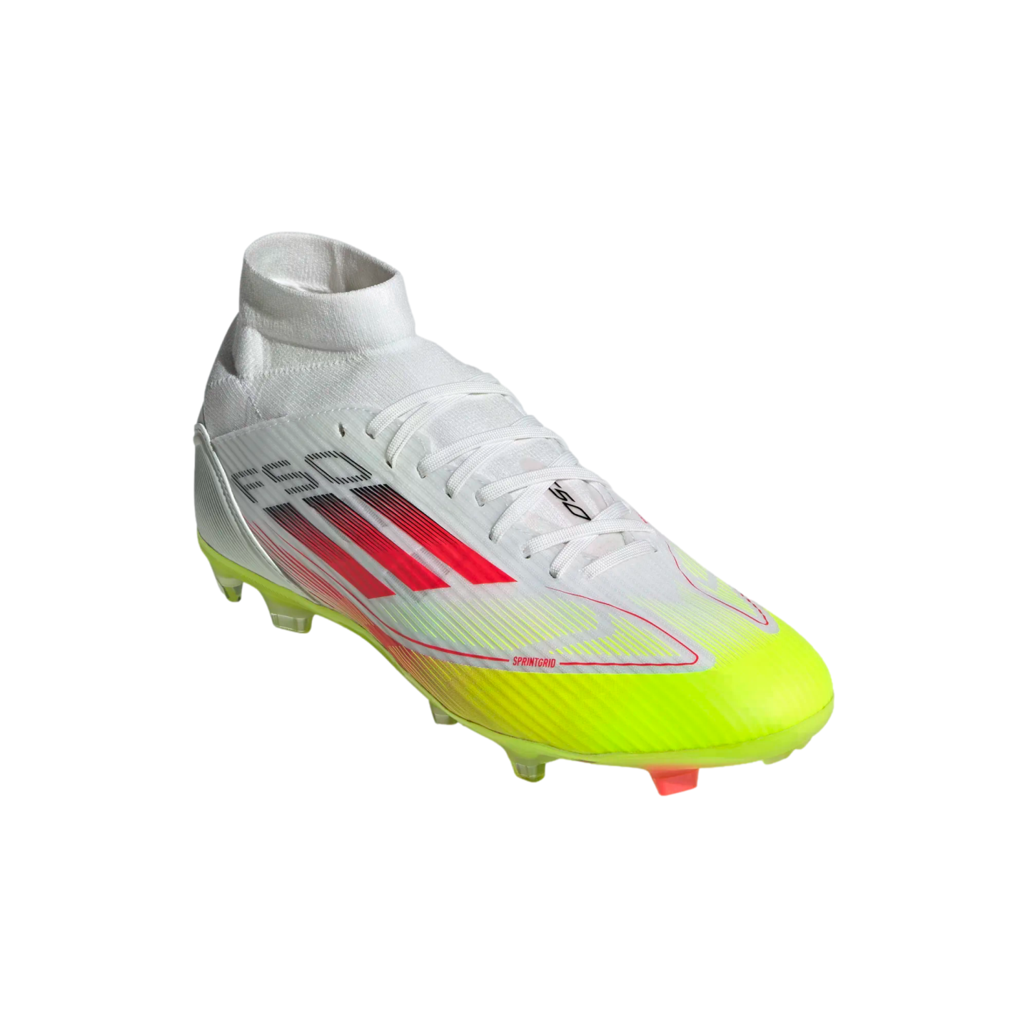 (ADID-IE1459) Botas de fútbol para terreno firme Adidas F50 League Mid para mujer [FTWWHT/LUCRED/SYELLO] (lanzamiento el 16/01/25)