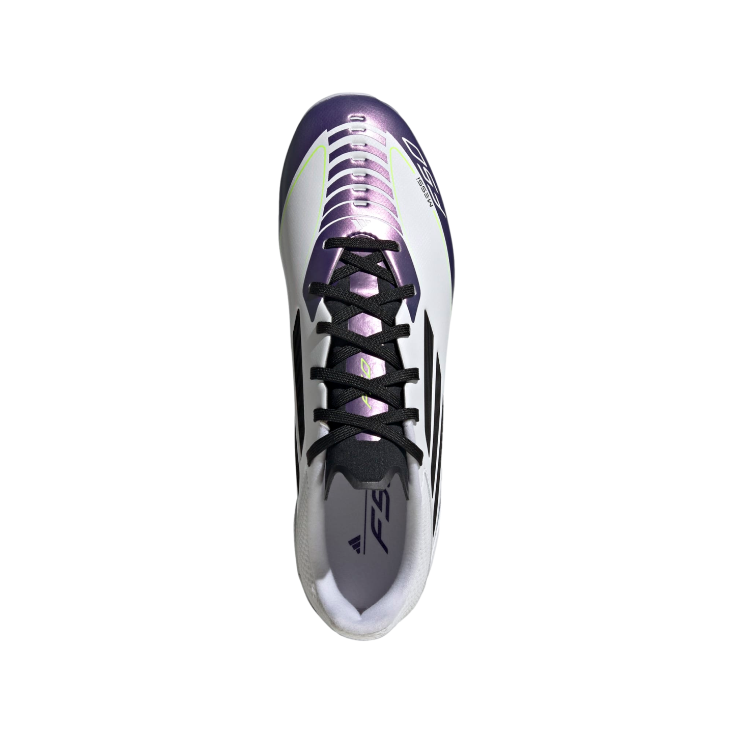 (ADID-IE9073) Chaussures de football à crampons pour terrain sec Adidas F50 League Messi [FTWWHT/CBLACK/UNIPUR] (Lancement le 10/10/24)