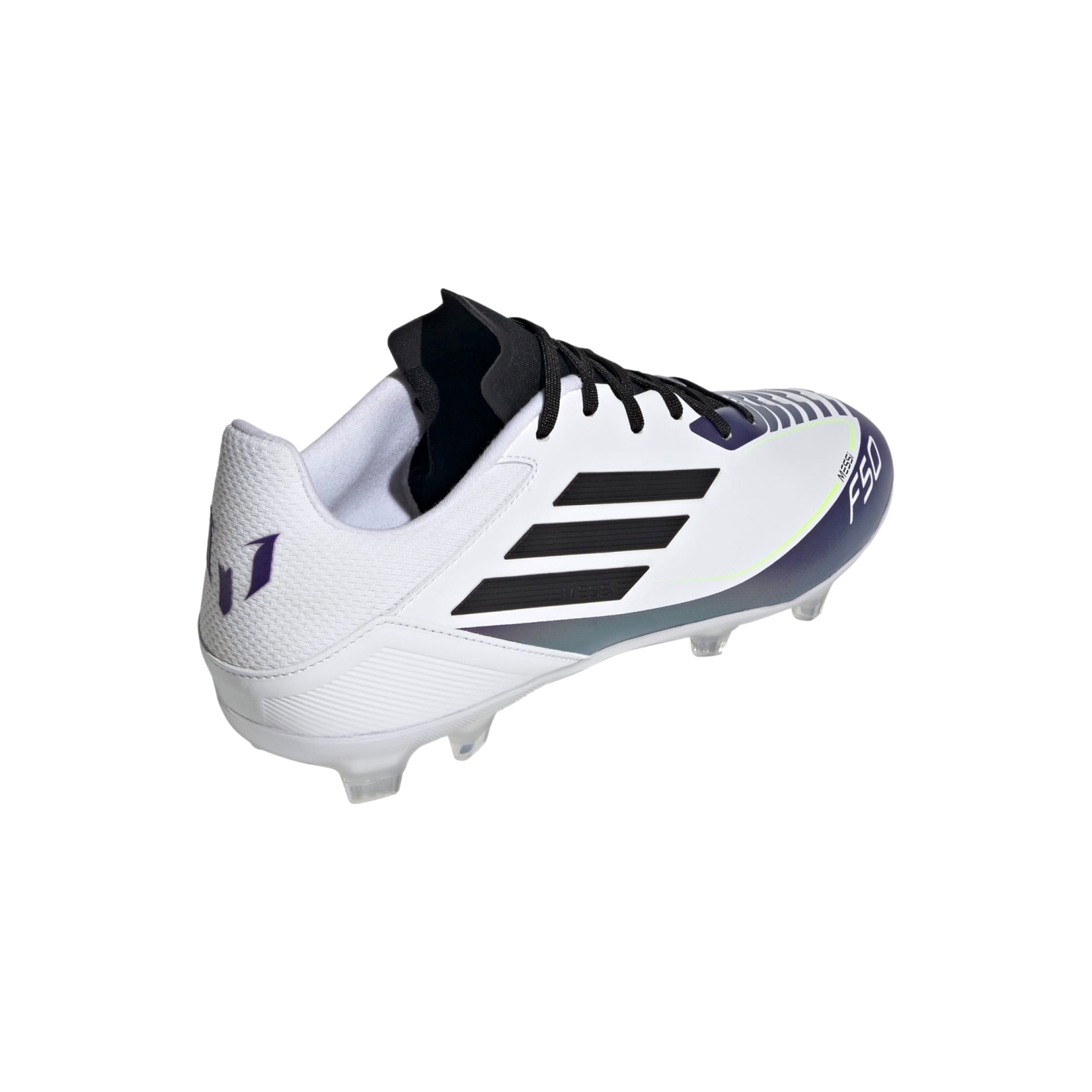 (ADID-IE9073) Chaussures de football à crampons pour terrain sec Adidas F50 League Messi [FTWWHT/CBLACK/UNIPUR] (Lancement le 10/10/24)