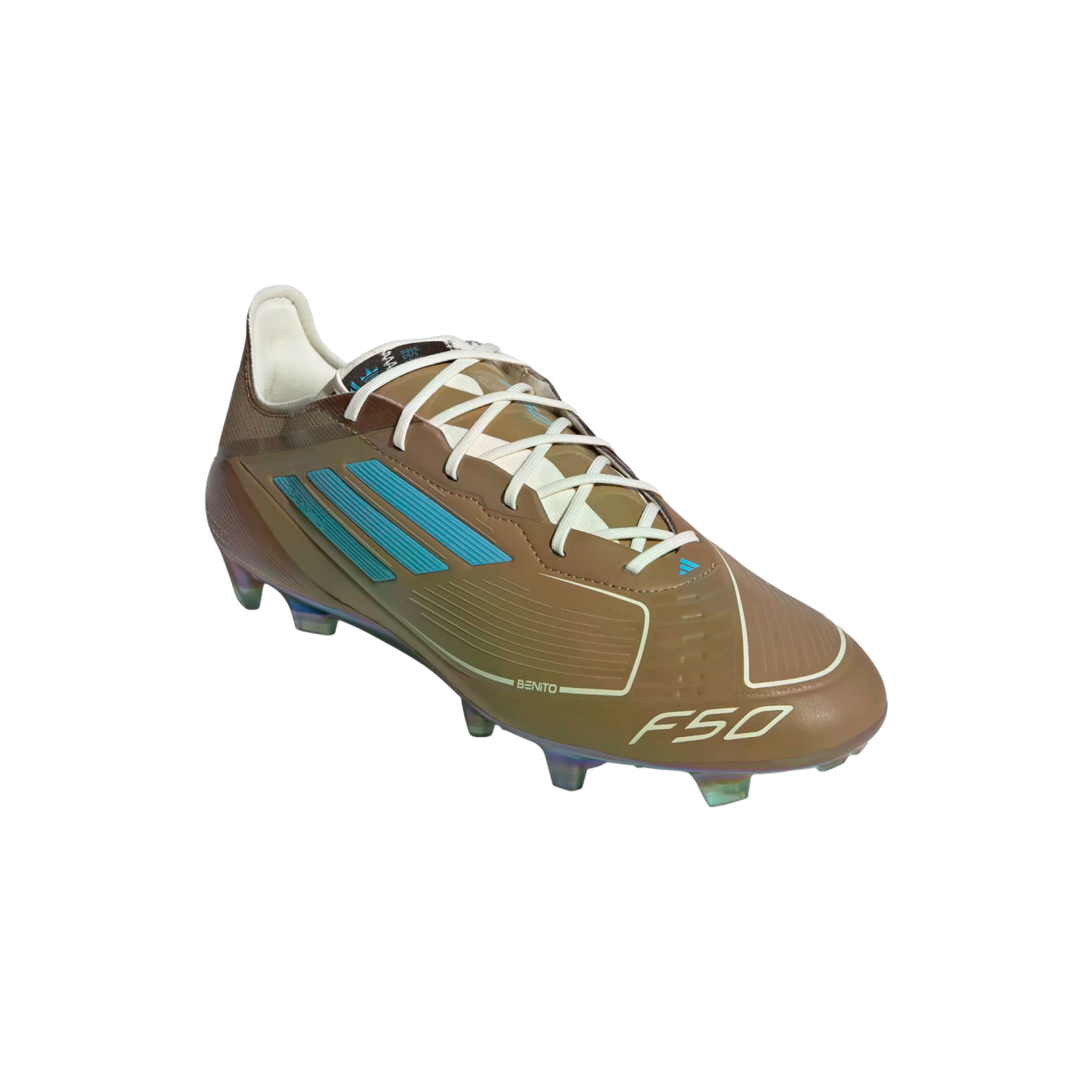 (ADID-IH7336) Chaussures de football à crampons pour terrain sec Adidas F50 Messi Elite Leo x Bad Bunny [CARDBO, CREWHT, BRCYAN] (Lancement le 10/10/24)