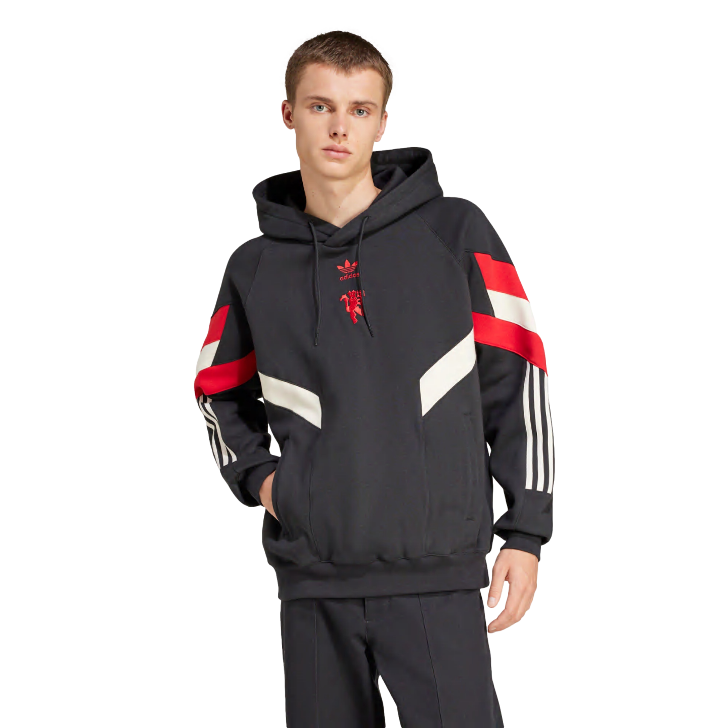 (ADID-IS6521) Sudadera con capucha Adidas Manchester United Originals [NEGRO,MUFRED] (Lanzamiento 14/8/24)