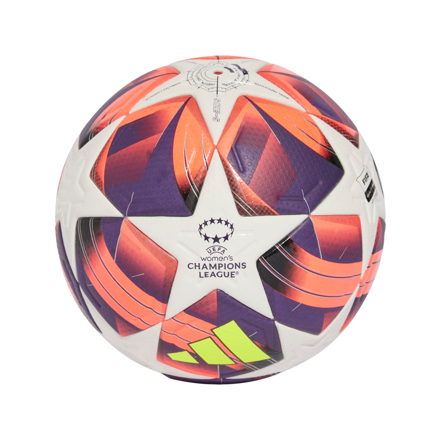 (ADID-IS7437) Balón de partido profesional Adidas para mujer de la UEFA Champions League [BLANCO, AURBLA, TURBO, SILVMT] (Lanzamiento 19/7/24)