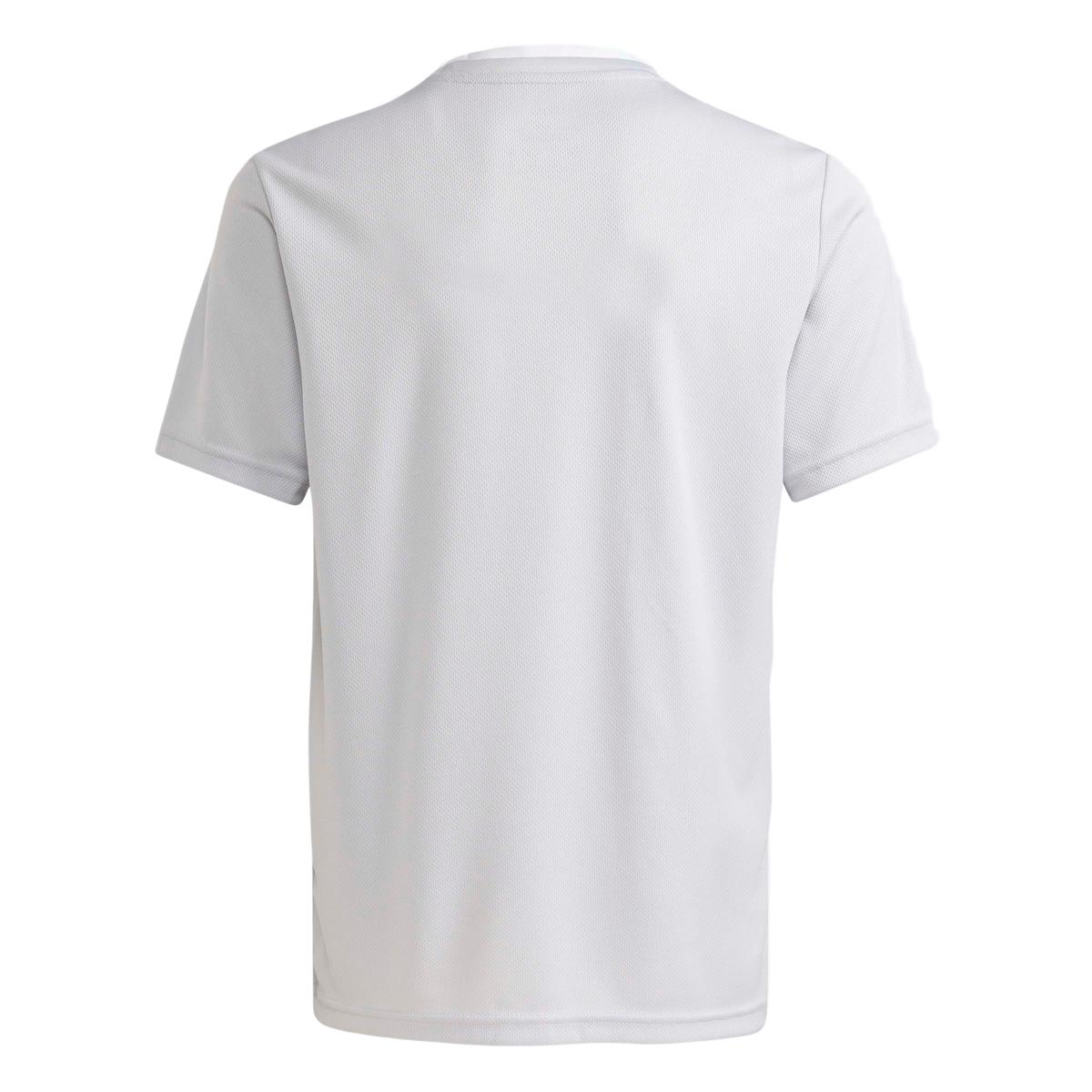 Back view of a light gray short-sleeved athletic t-shirt with a textured finish.
