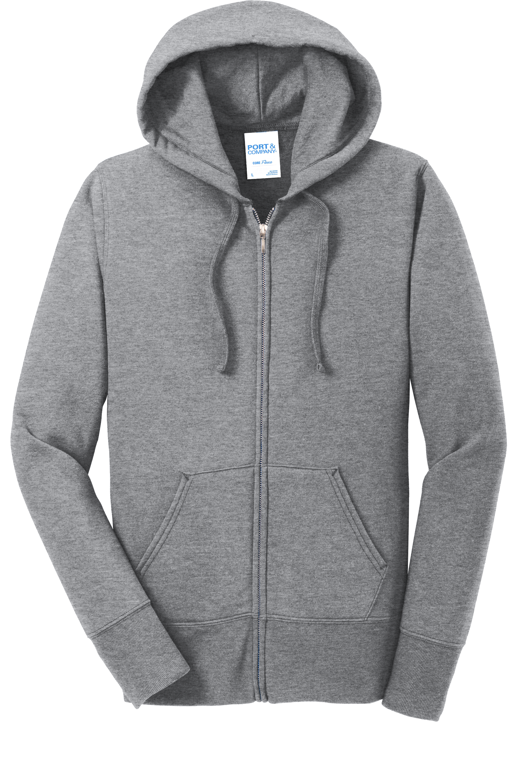 Port & Co Women's Core Fleece Full-Zip Hooded Sweatshirt - Athletic Grey