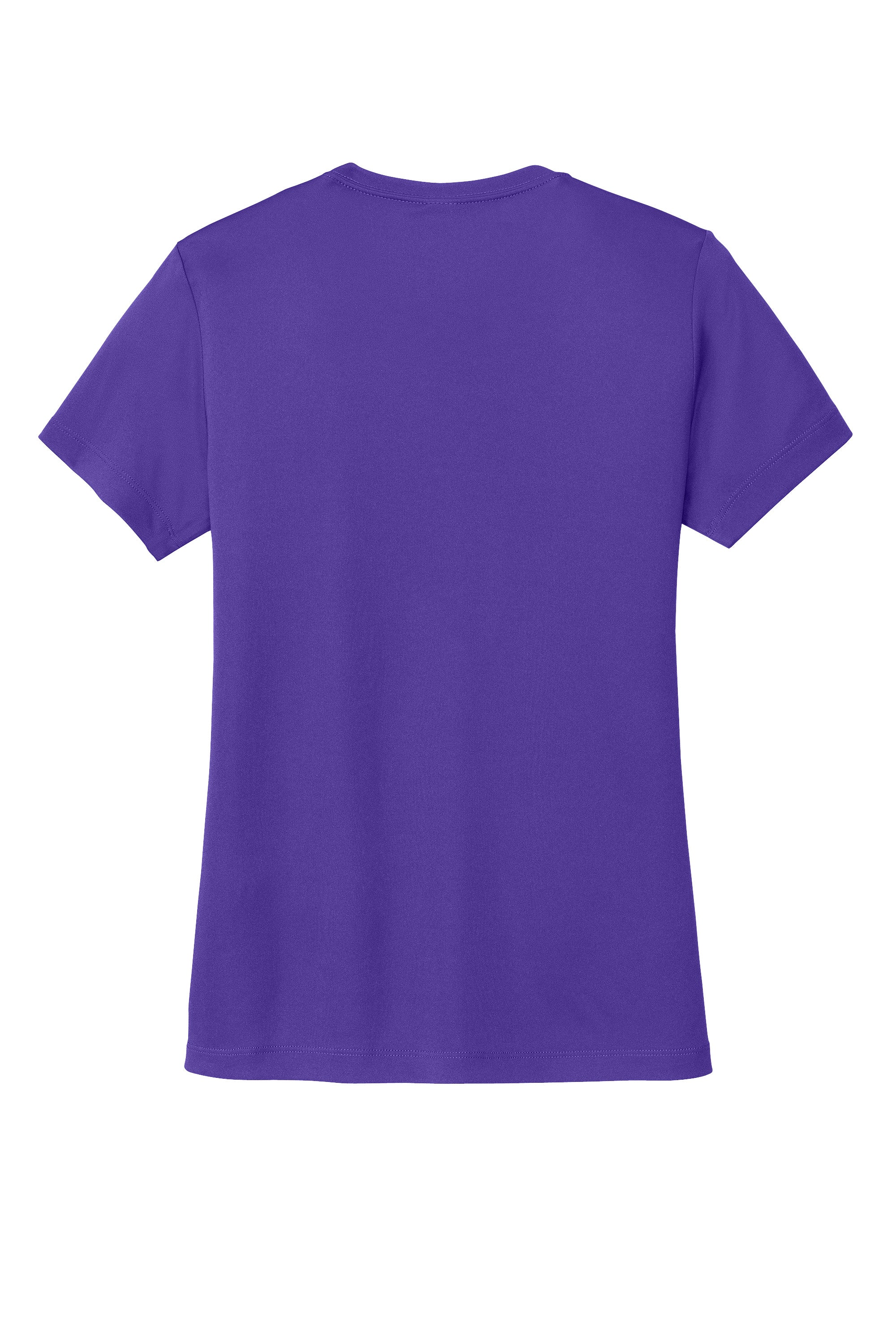 The back view of a plain purple short-sleeve t-shirt shown on a white background.