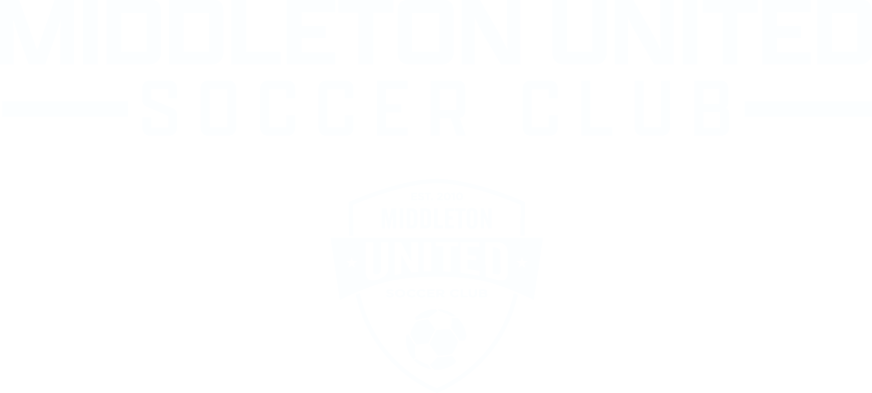 Logo for Middleton United Soccer Club featuring a shield with a soccer ball and the text "EST. 2010" in white on a black background.