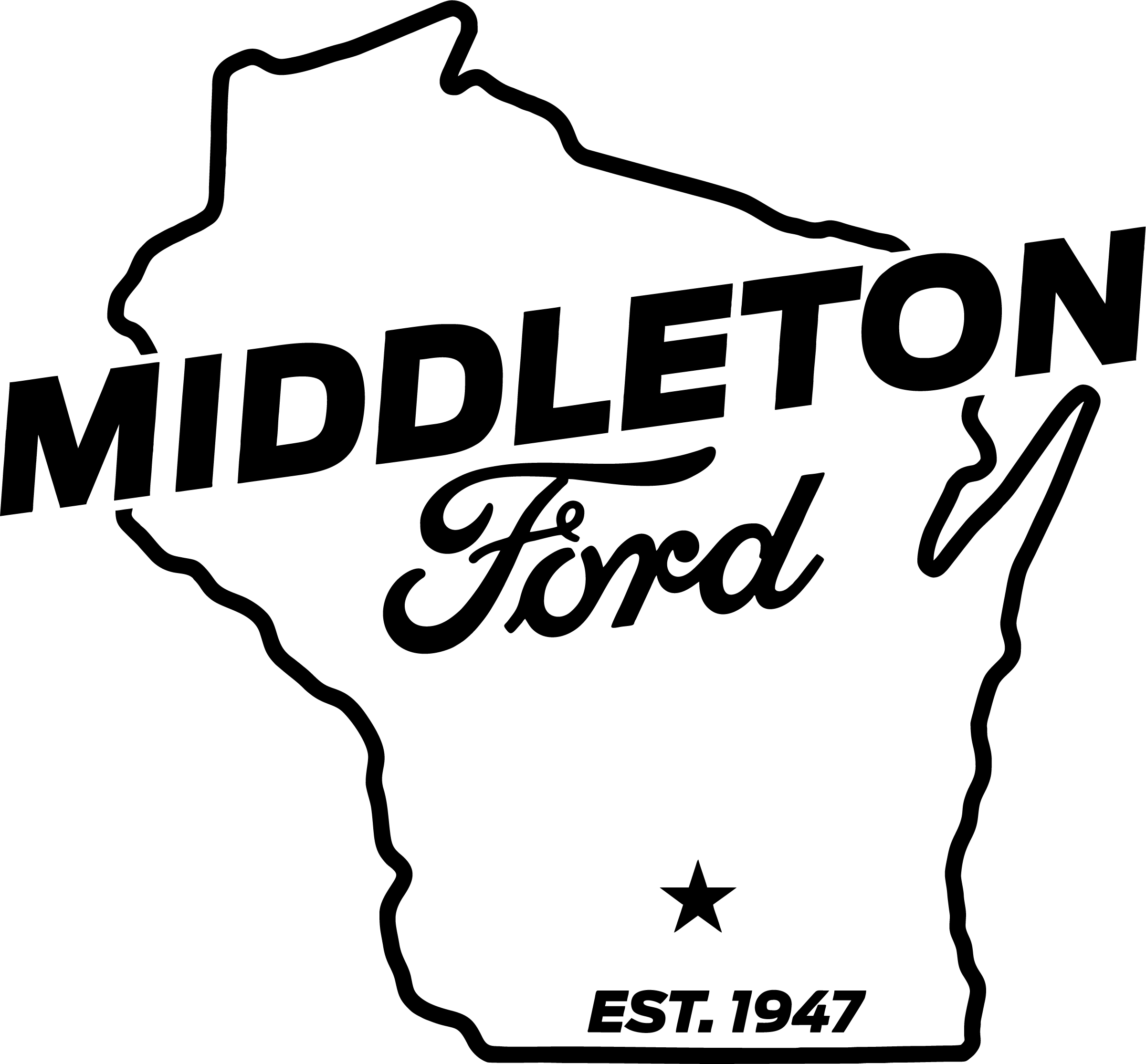 Middleton Ford logo featuring an outline of Wisconsin with "MIDDLETON Ford" text across the center, a star below, and "EST. 1947" at the bottom.